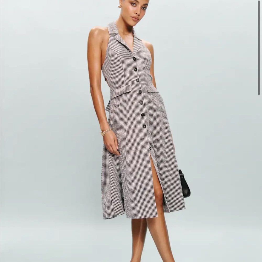 Reformation Black and White Check Midi Dress